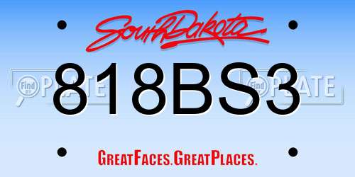 818BS3 South Dakota License Plate