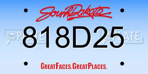 818D25 South Dakota License Plate