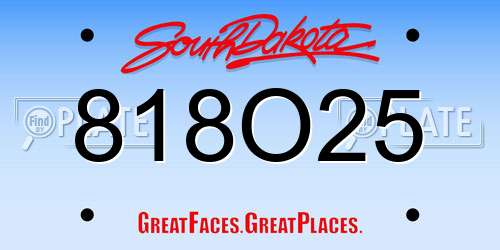 818O25 South Dakota License Plate