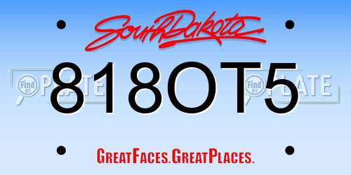 818OT5 South Dakota License Plate