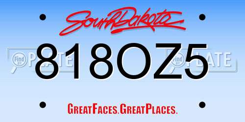 818OZ5 South Dakota License Plate