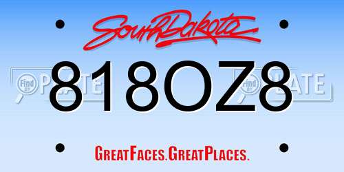 818OZ8 South Dakota License Plate