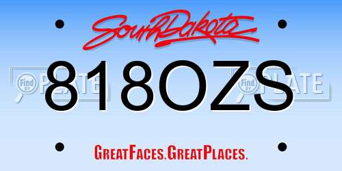 818OZS South Dakota License Plate
