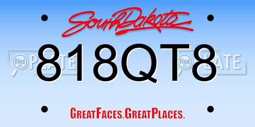 818QT8 South Dakota License Plate