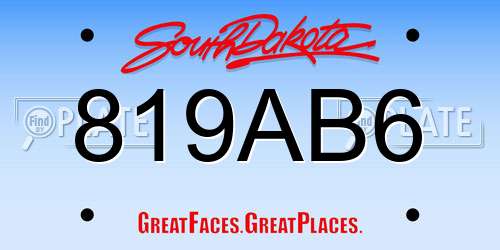 819AB6 South Dakota License Plate