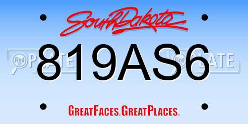 819AS6 South Dakota License Plate