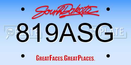 819ASG South Dakota License Plate