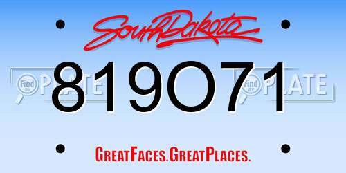 819O71 South Dakota License Plate