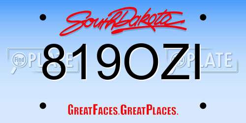 819OZI South Dakota License Plate