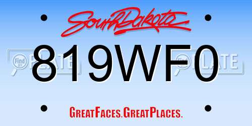819WF0 South Dakota License Plate