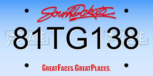 81TG138 South Dakota License Plate