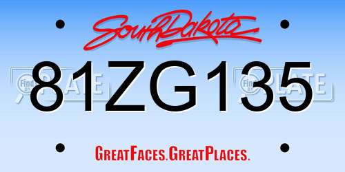 81ZG135 South Dakota License Plate