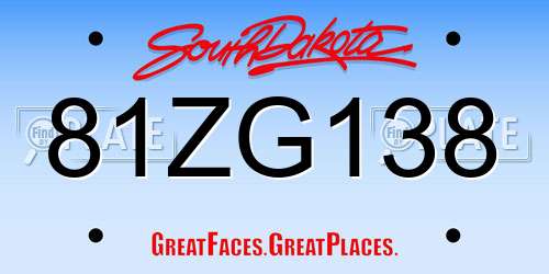 81ZG138 South Dakota License Plate
