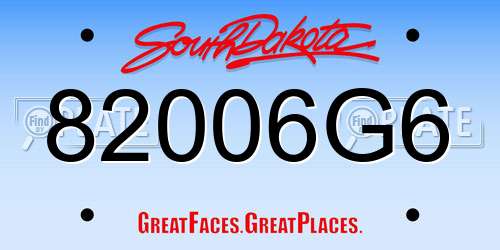 82006G6 South Dakota License Plate
