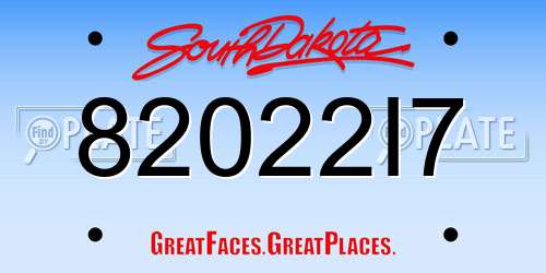 82022I7 South Dakota License Plate