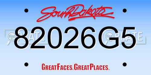 82026G5 South Dakota License Plate
