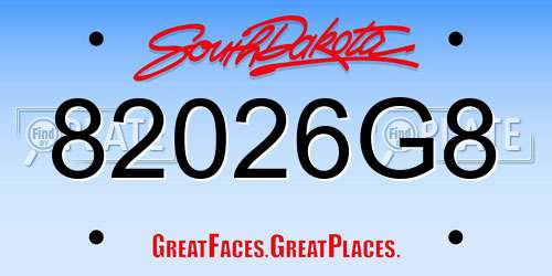 82026G8 South Dakota License Plate