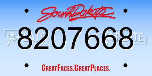 8207668 South Dakota License Plate