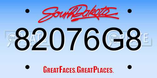 82076G8 South Dakota License Plate