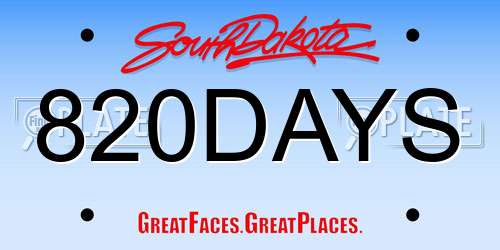 820DAYS South Dakota License Plate