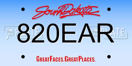 820EAR South Dakota License Plate