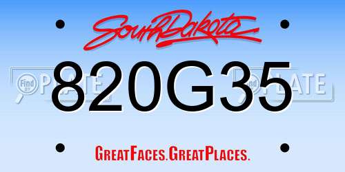 820G35 South Dakota License Plate