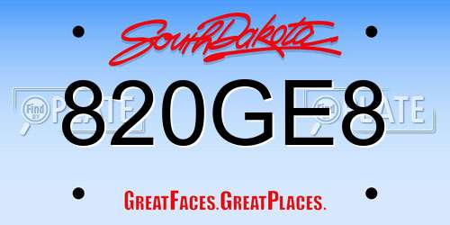 820GE8 South Dakota License Plate
