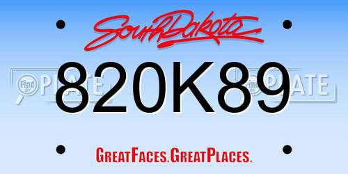 820K89 South Dakota License Plate