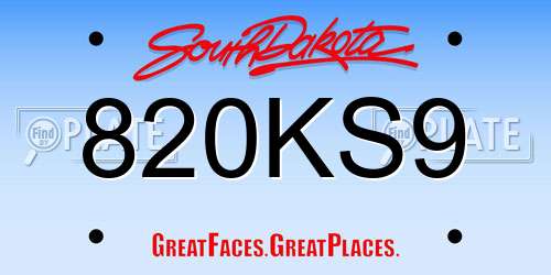 820KS9 South Dakota License Plate