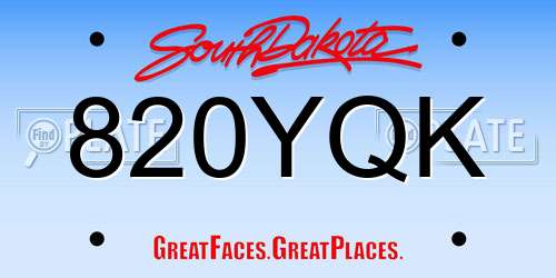 820YQK South Dakota License Plate