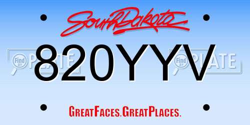 820YYV South Dakota License Plate