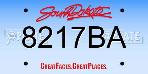 8217BA South Dakota License Plate