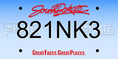 821NK3 South Dakota License Plate