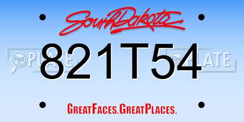 821T54 South Dakota License Plate
