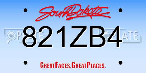 821ZB4 South Dakota License Plate