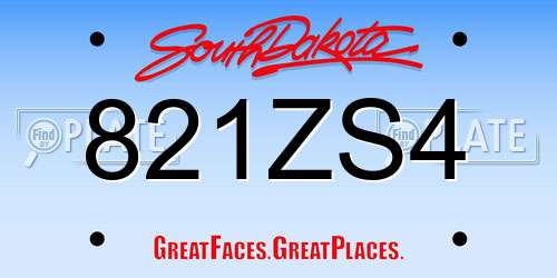 821ZS4 South Dakota License Plate