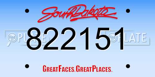 822151 South Dakota License Plate