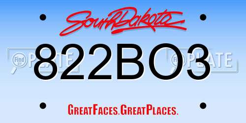 822BO3 South Dakota License Plate