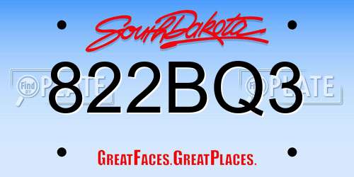 822BQ3 South Dakota License Plate