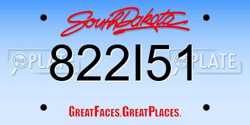 822I51 South Dakota License Plate
