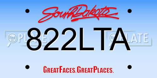 822LTA South Dakota License Plate