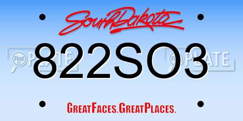 822SO3 South Dakota License Plate