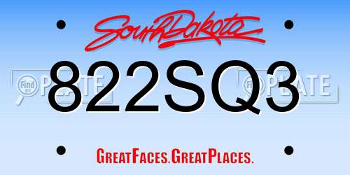822SQ3 South Dakota License Plate