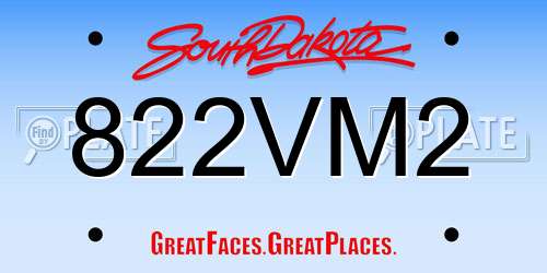 822VM2 South Dakota License Plate