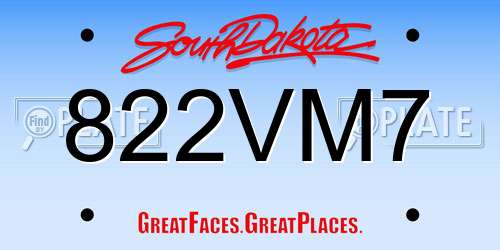 822VM7 South Dakota License Plate