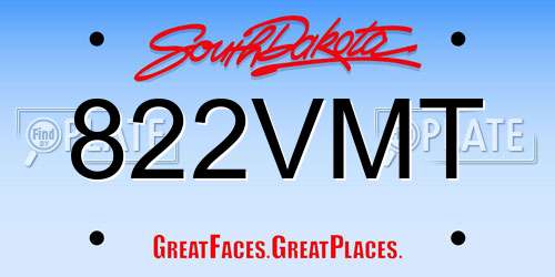 822VMT South Dakota License Plate
