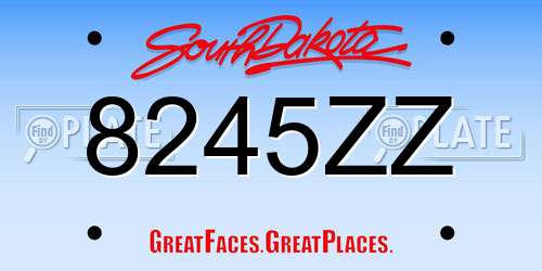 8245ZZ South Dakota License Plate