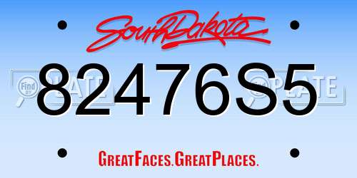 82476S5 South Dakota License Plate