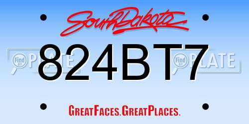 824BT7 South Dakota License Plate