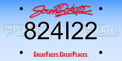 824I22 South Dakota License Plate